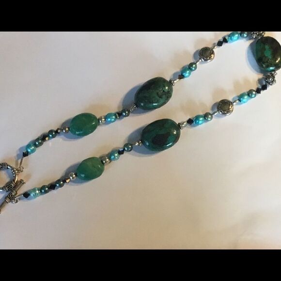 Sterling Silver, Natural Turquoise 24 " Necklace - Picture 2 of 11